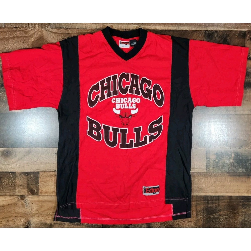 Vintage 90s Chicago Bulls Shirt Mens Large Red Black V Neck Pro Edge Warmup